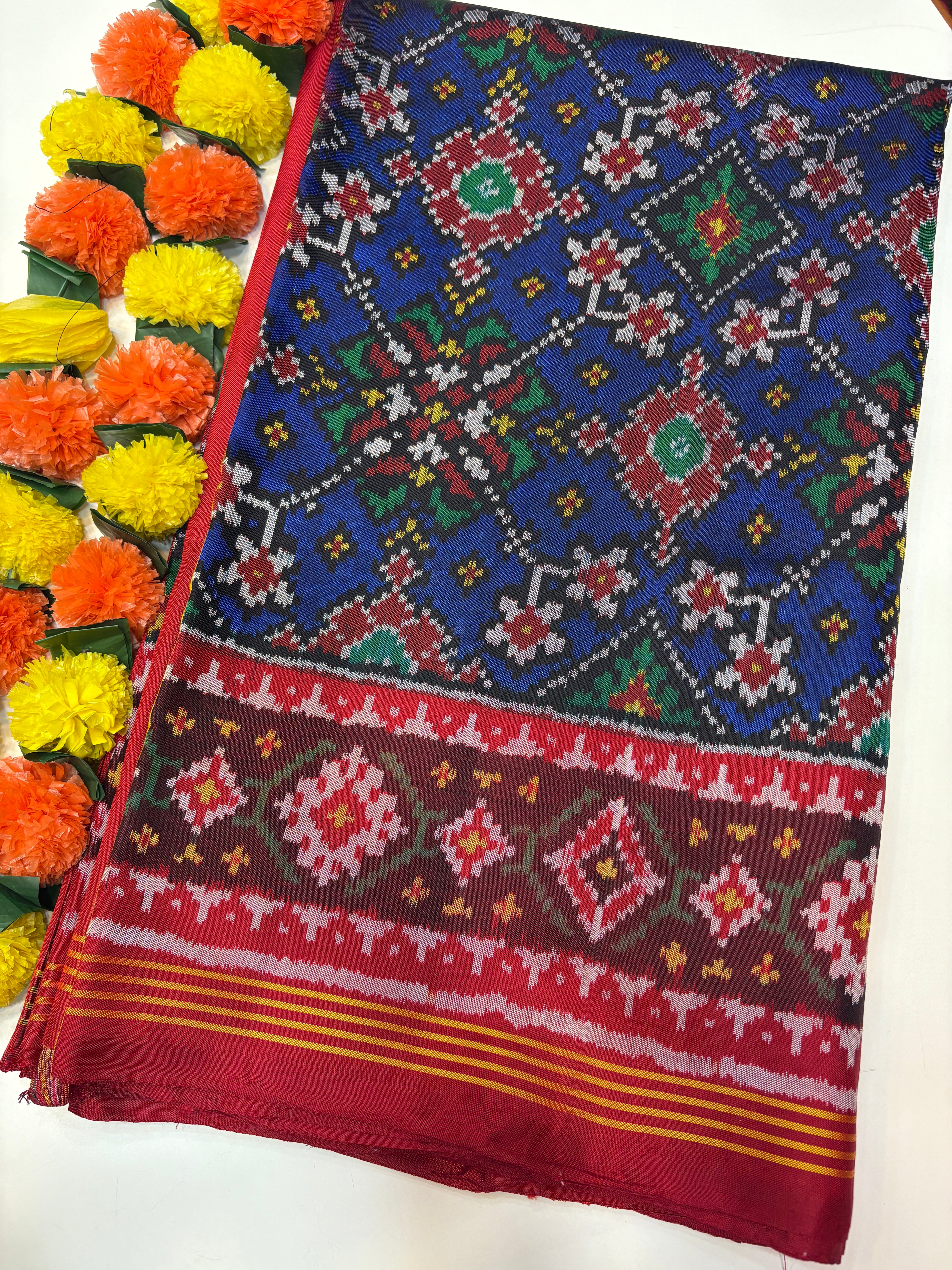 Blue red traditional navratan design patola saree