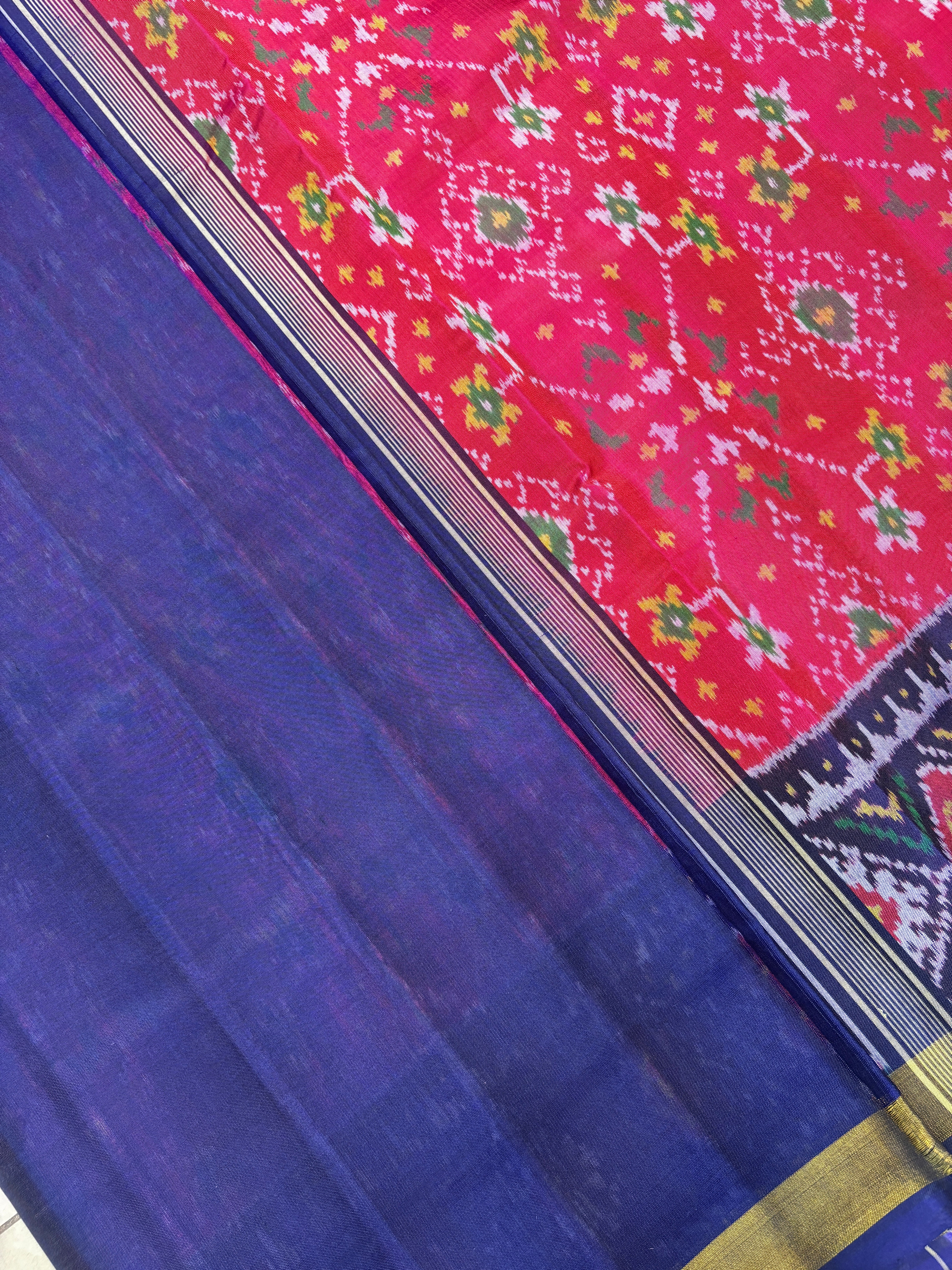 Rajkoti navratan blue pink patola saree