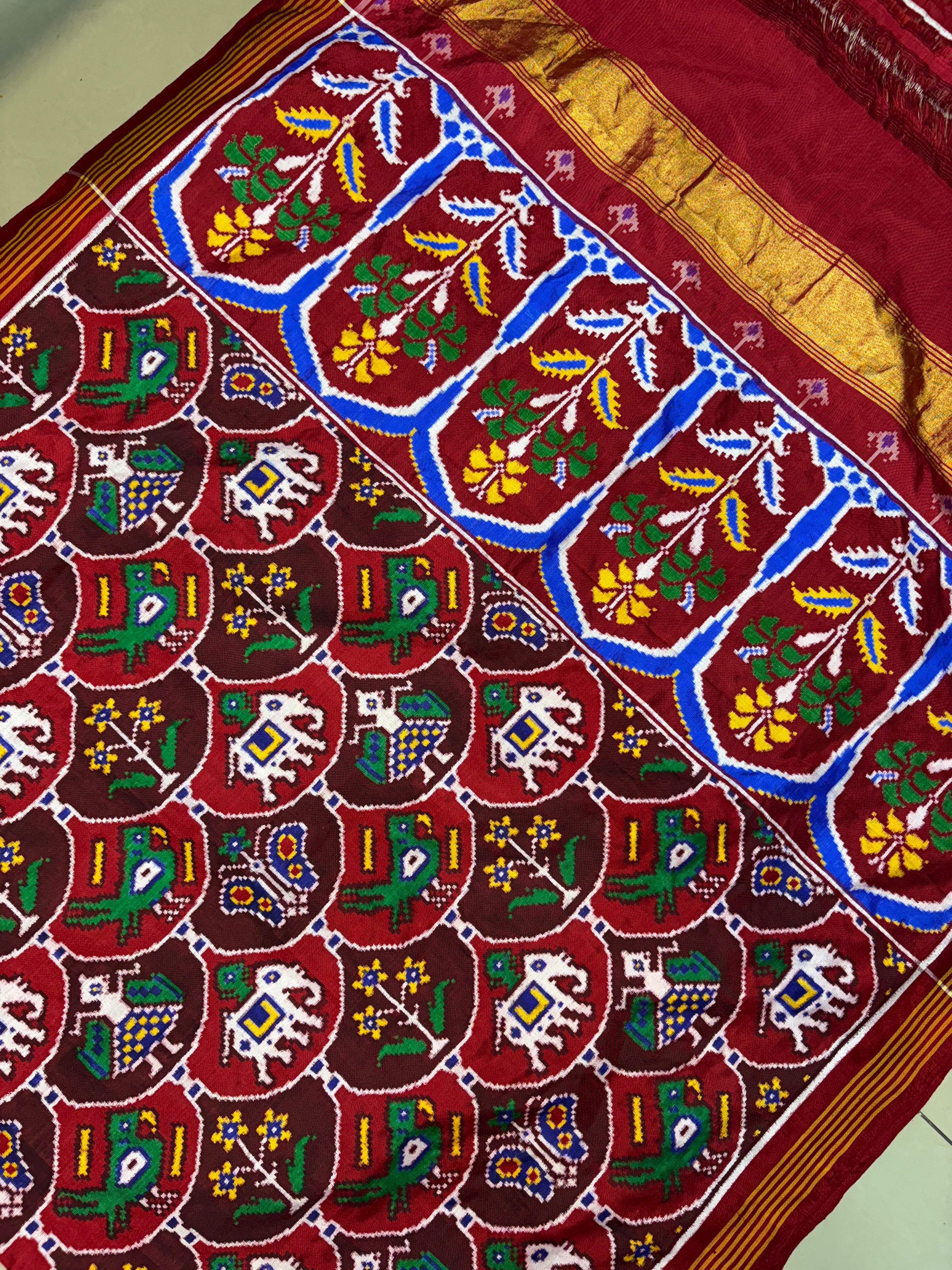 Fancy double ikkat patan patola maroon shade