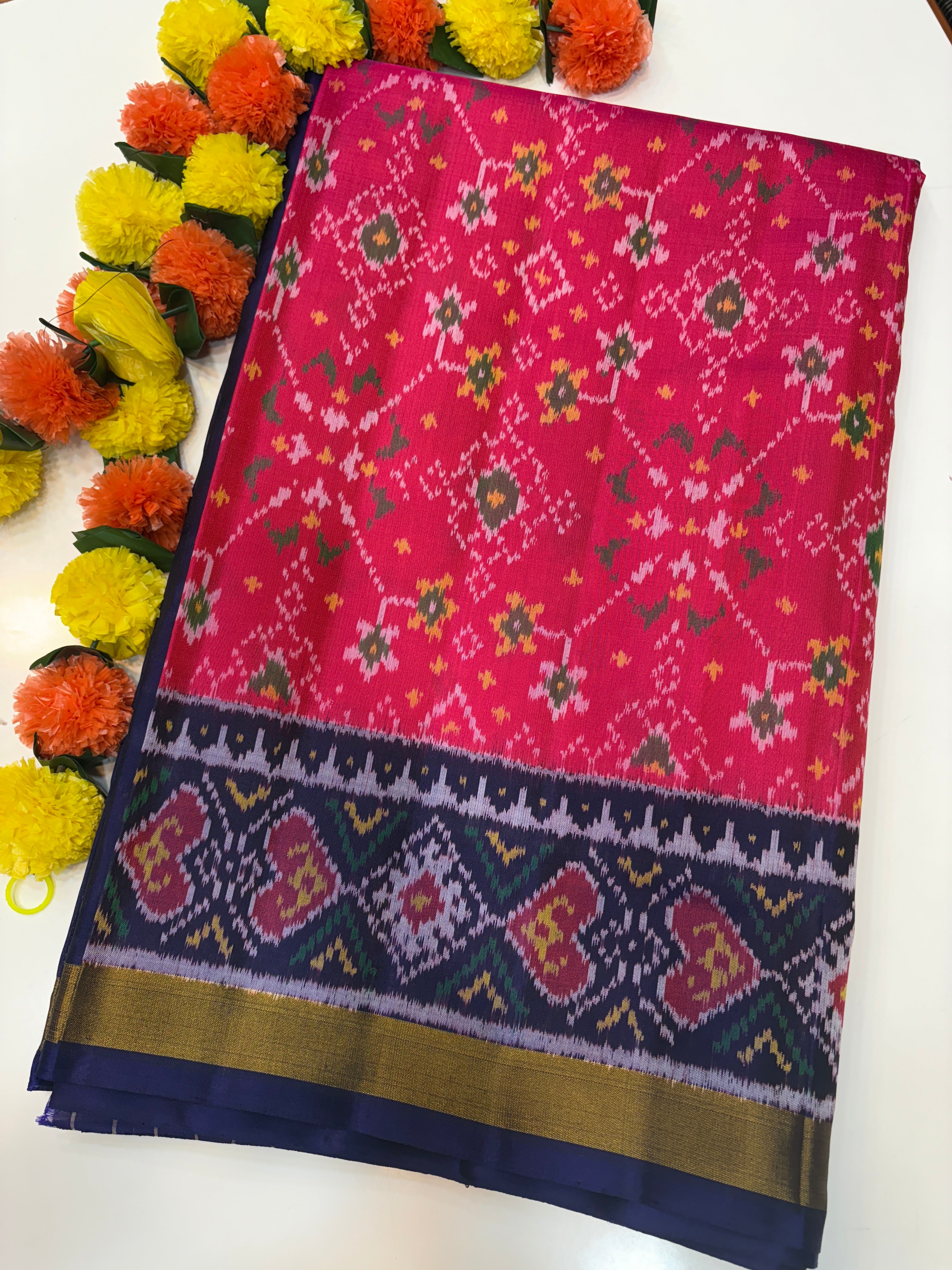 Rajkoti navratan blue pink patola saree