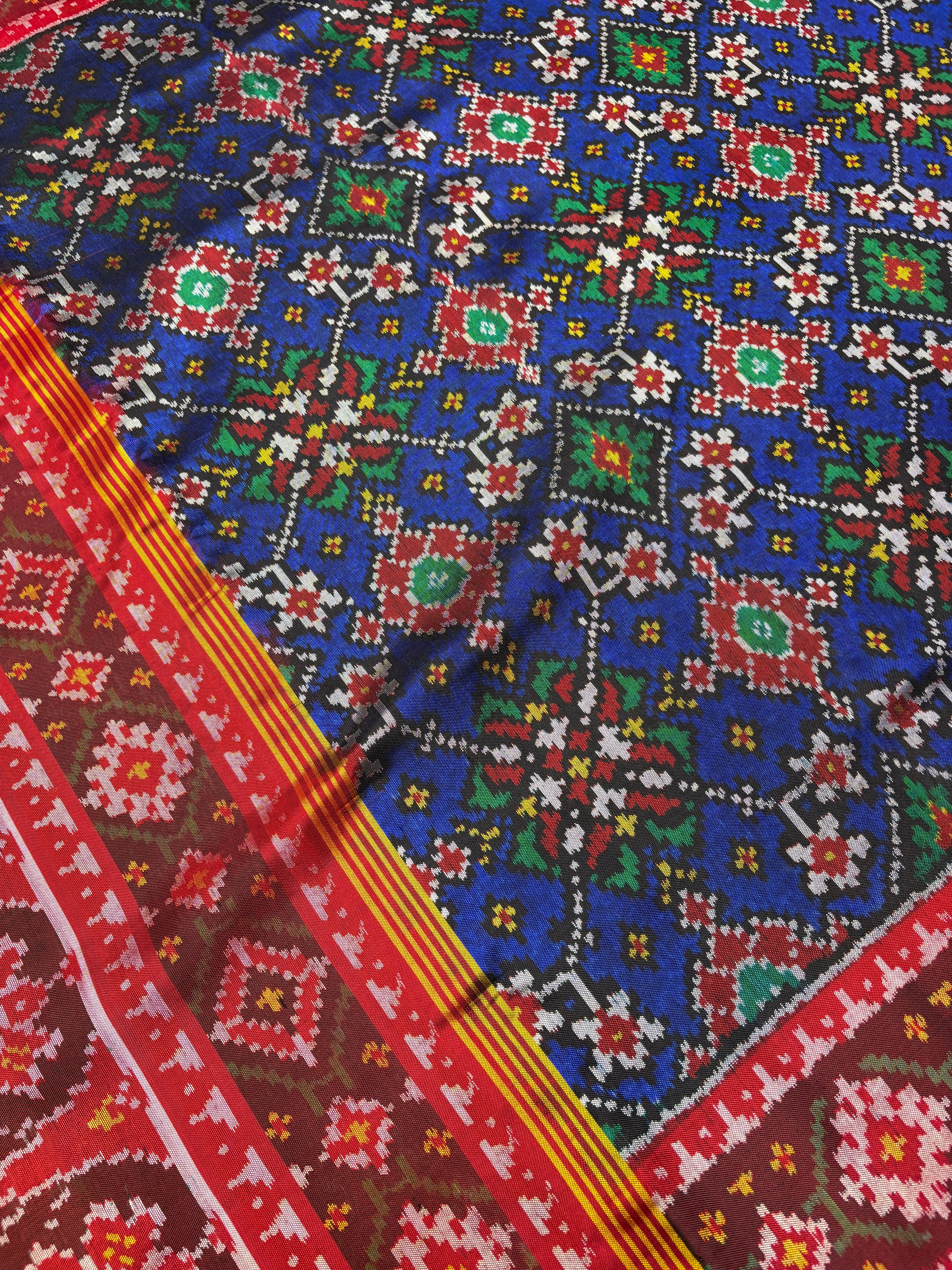 Blue red traditional navratan design patola saree