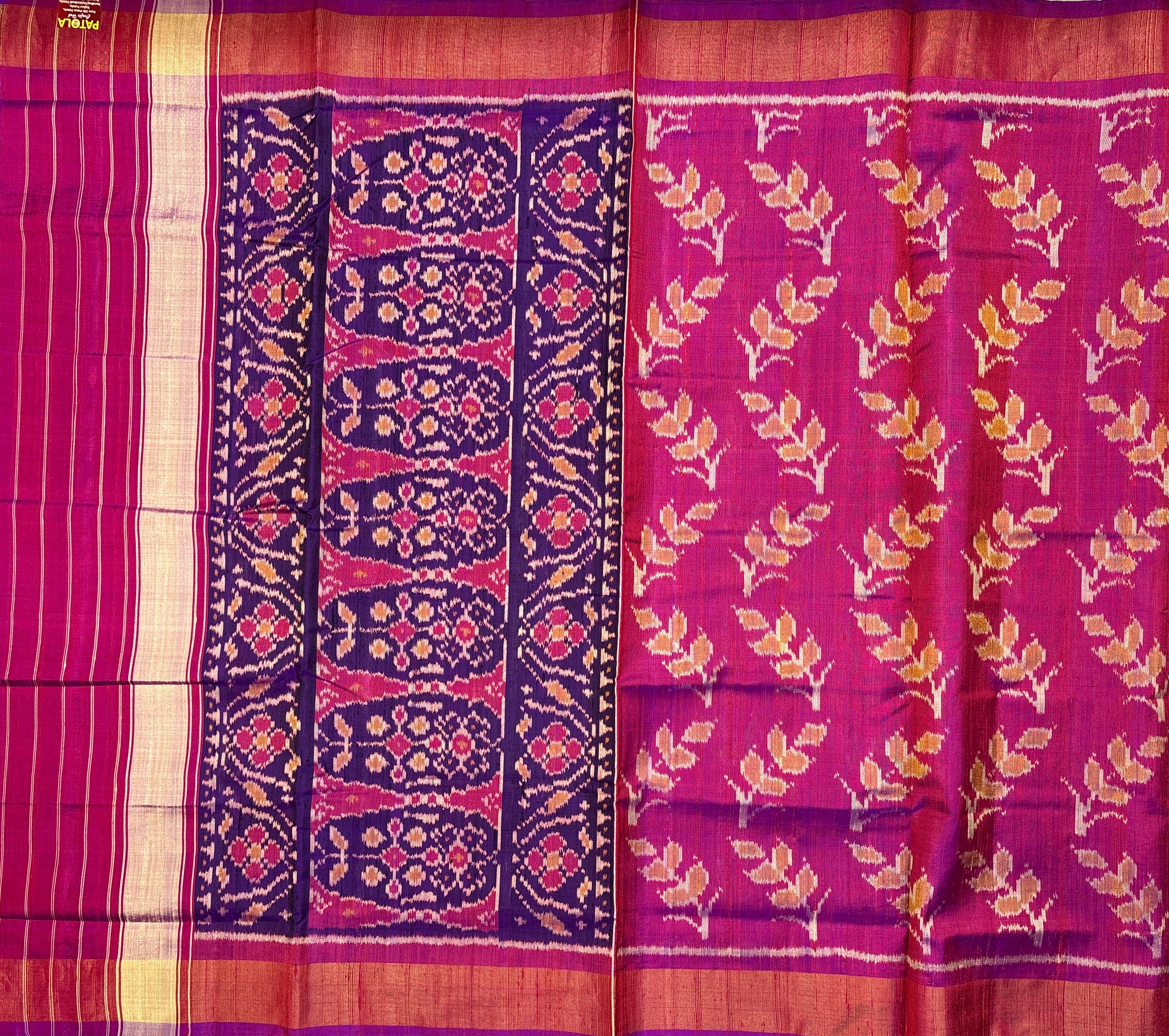 Pink majenta raw silk Patola saree