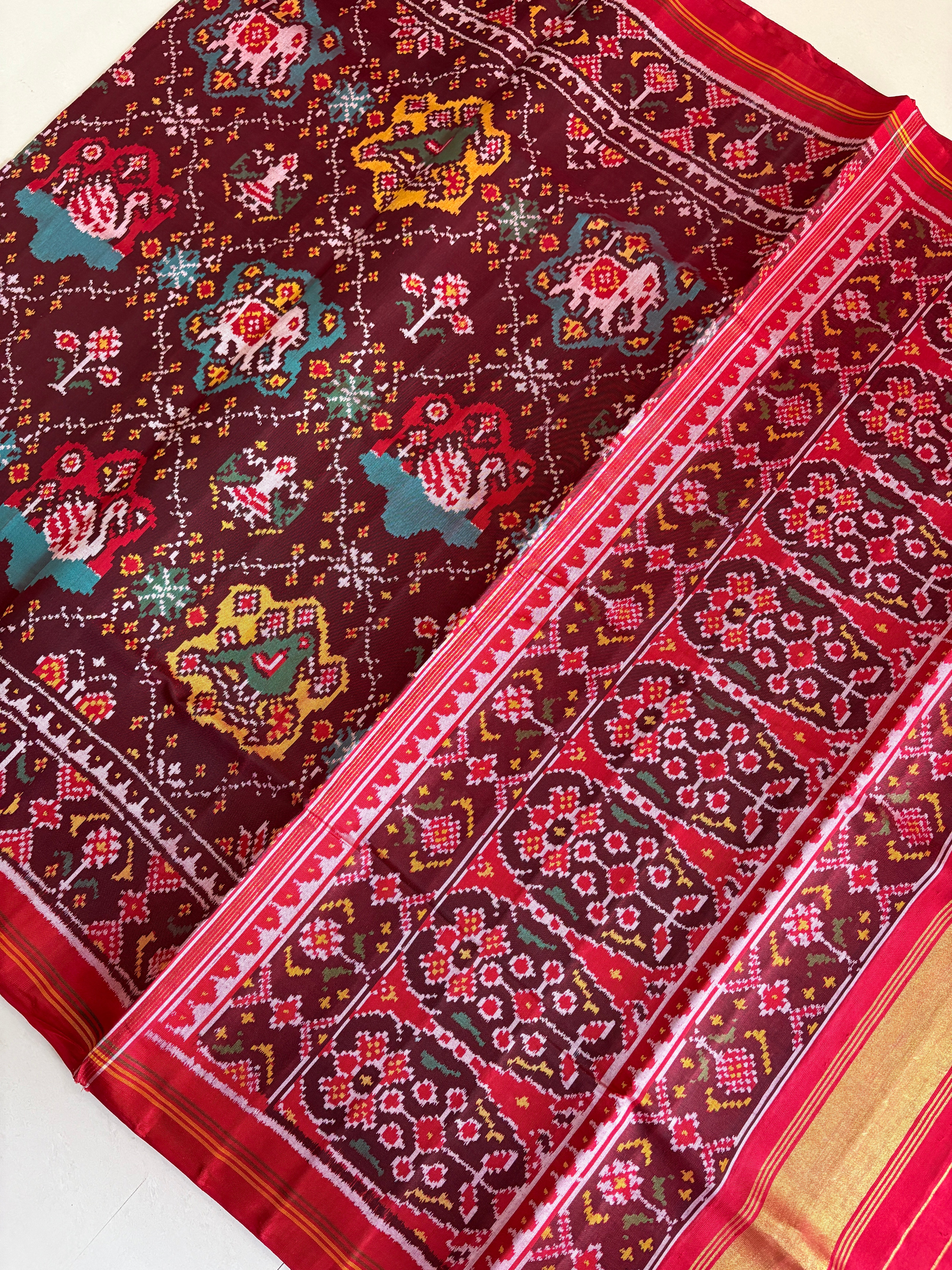 Maroon multy color patola saree