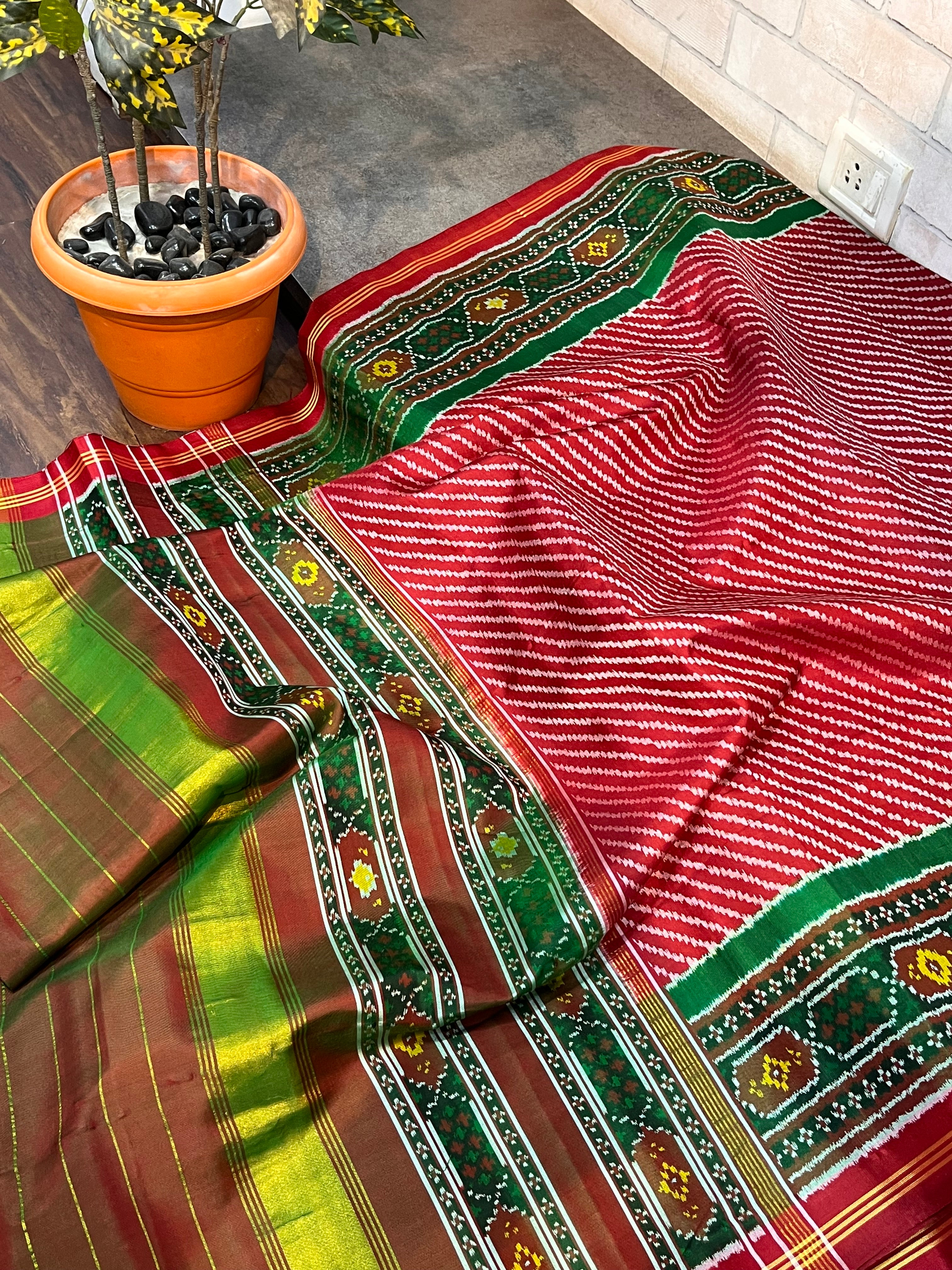 Red green leheriya patola saree
