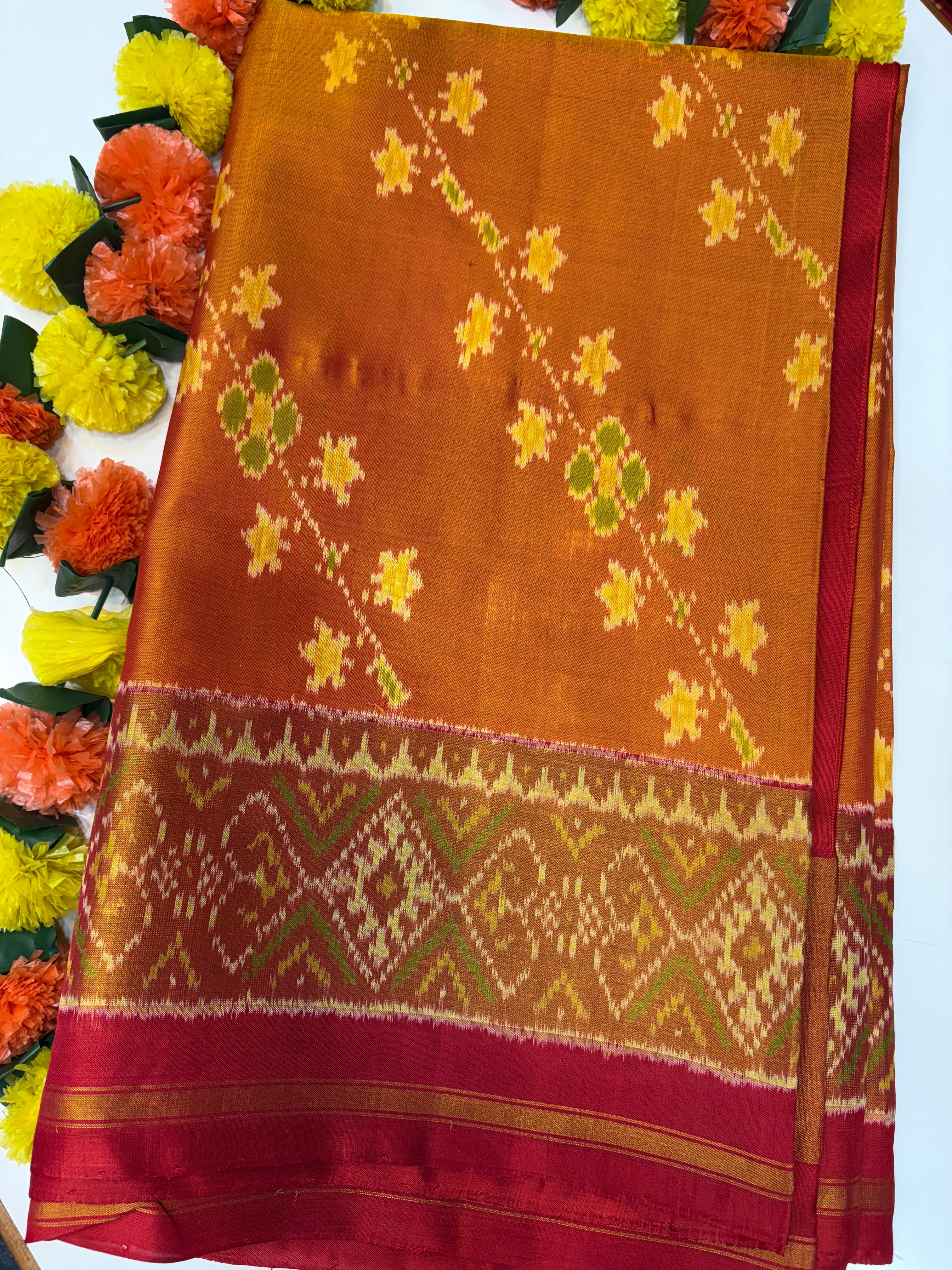 Fancy orange musturd shade rajkoti patola