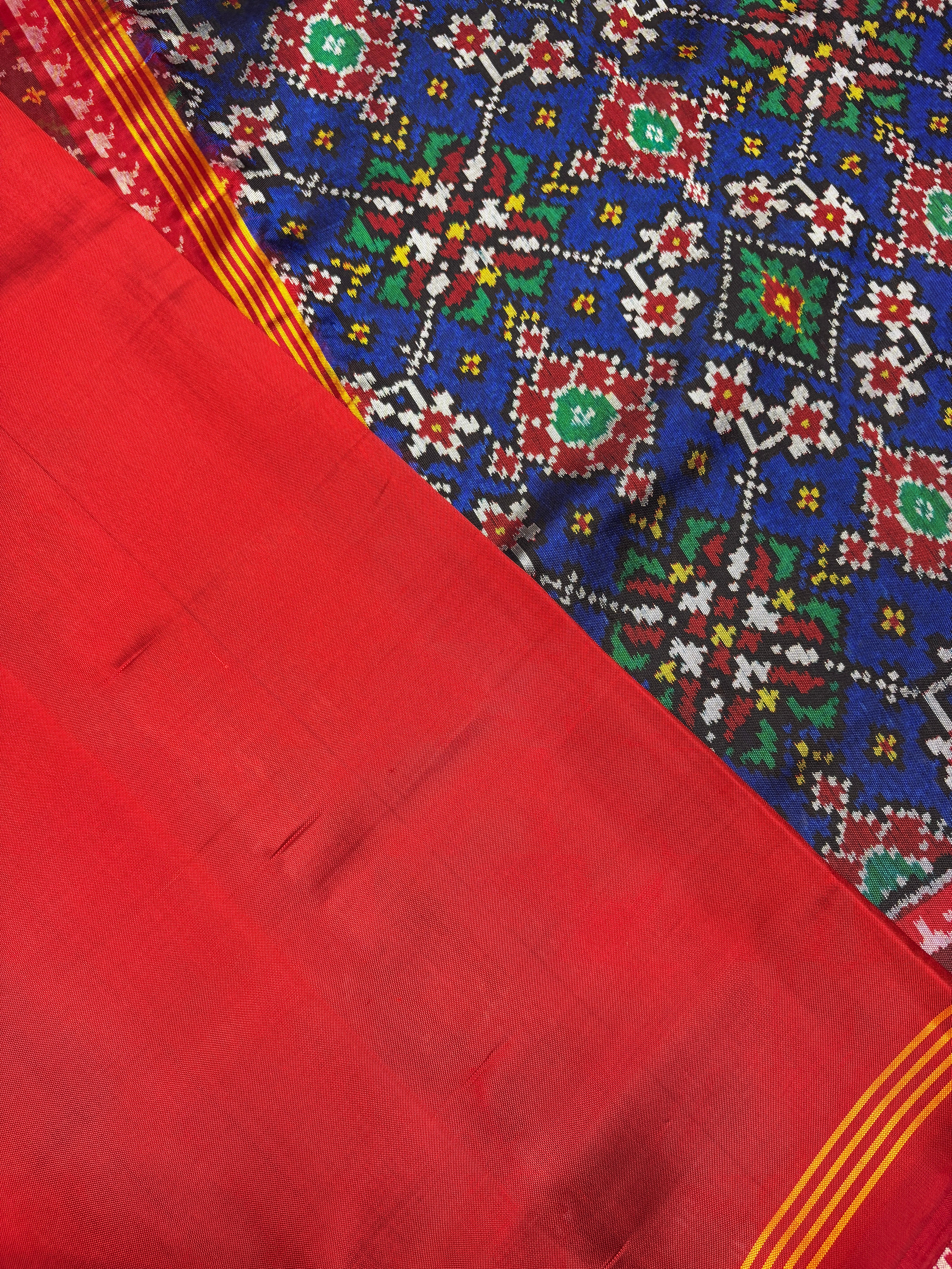 Blue red traditional navratan design patola saree