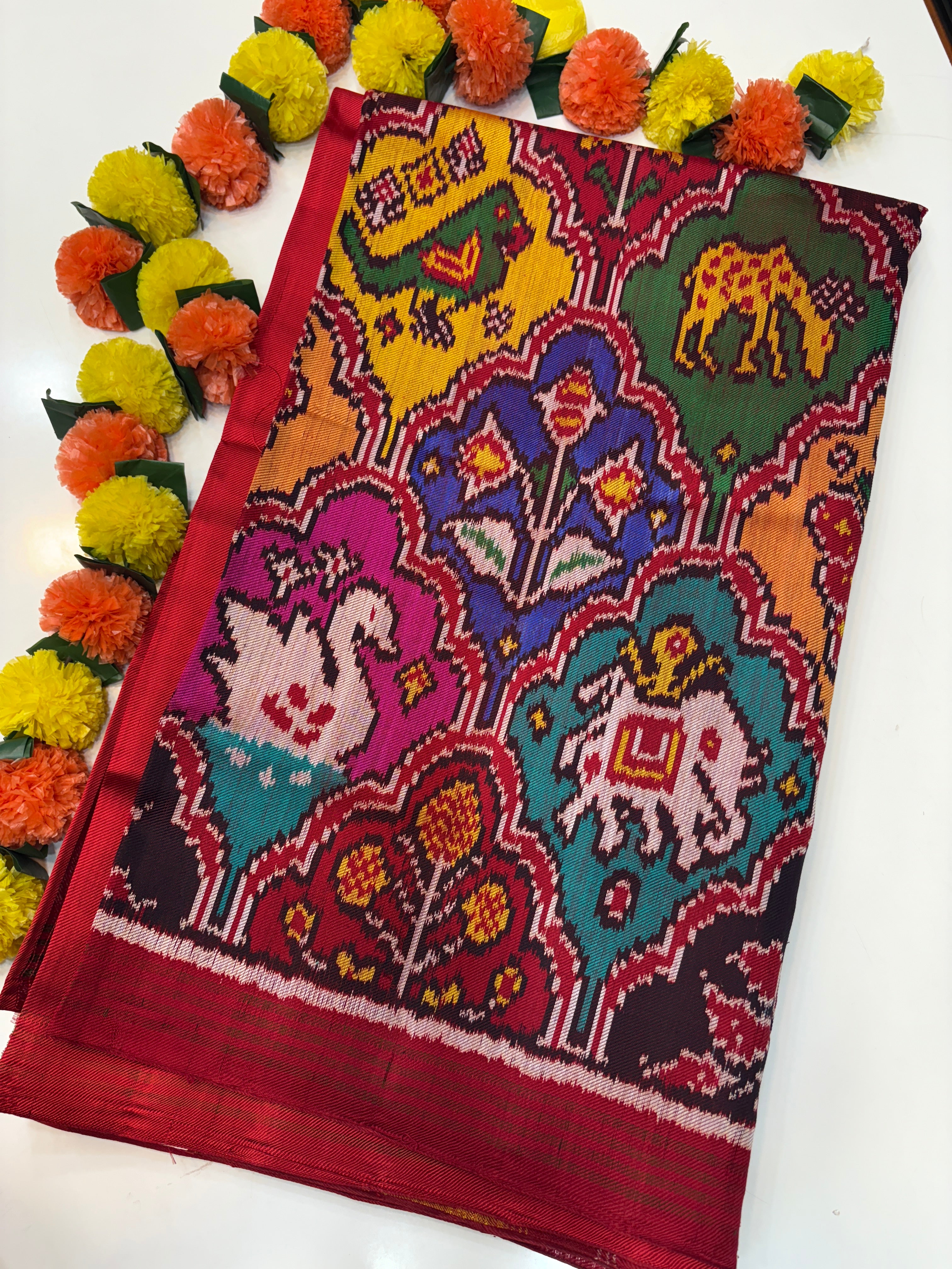 Twill ikkat multy figures patola saree