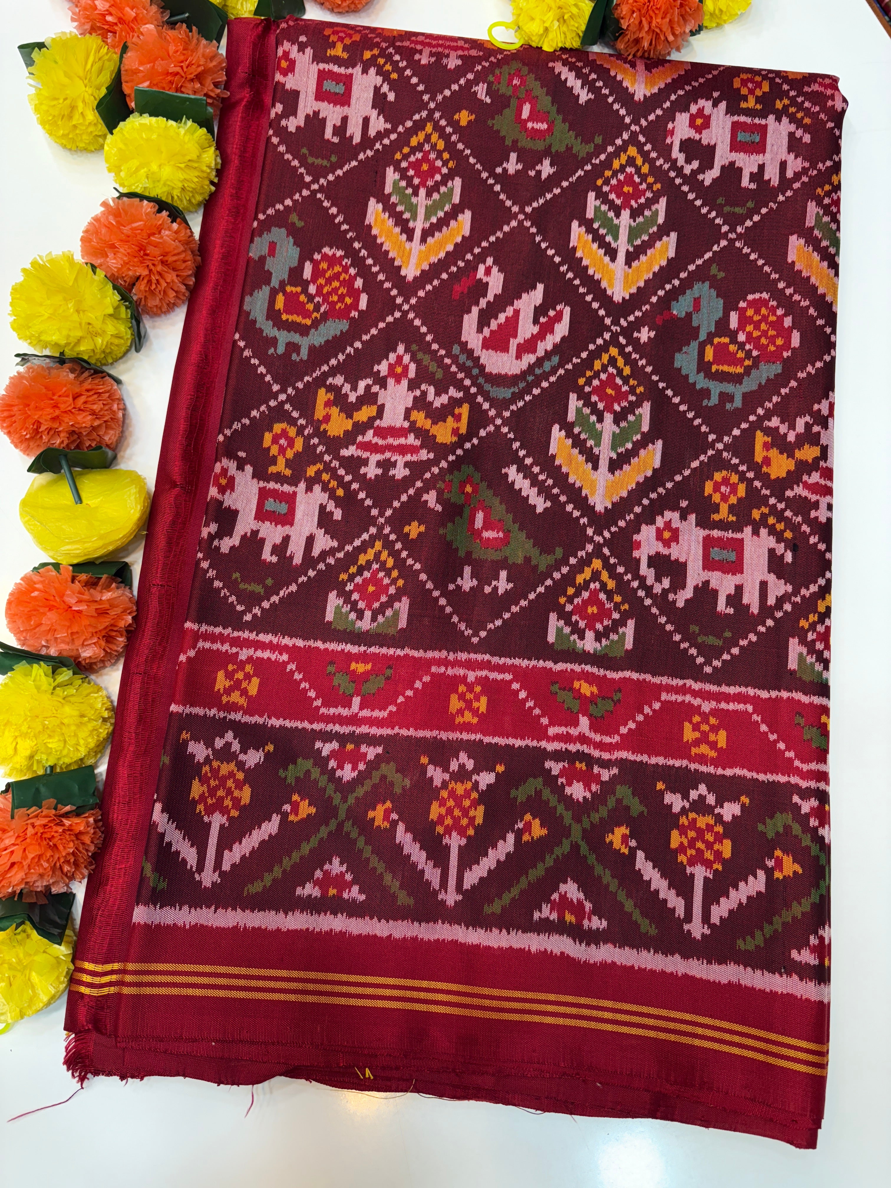 Maroon narikunj patola saree