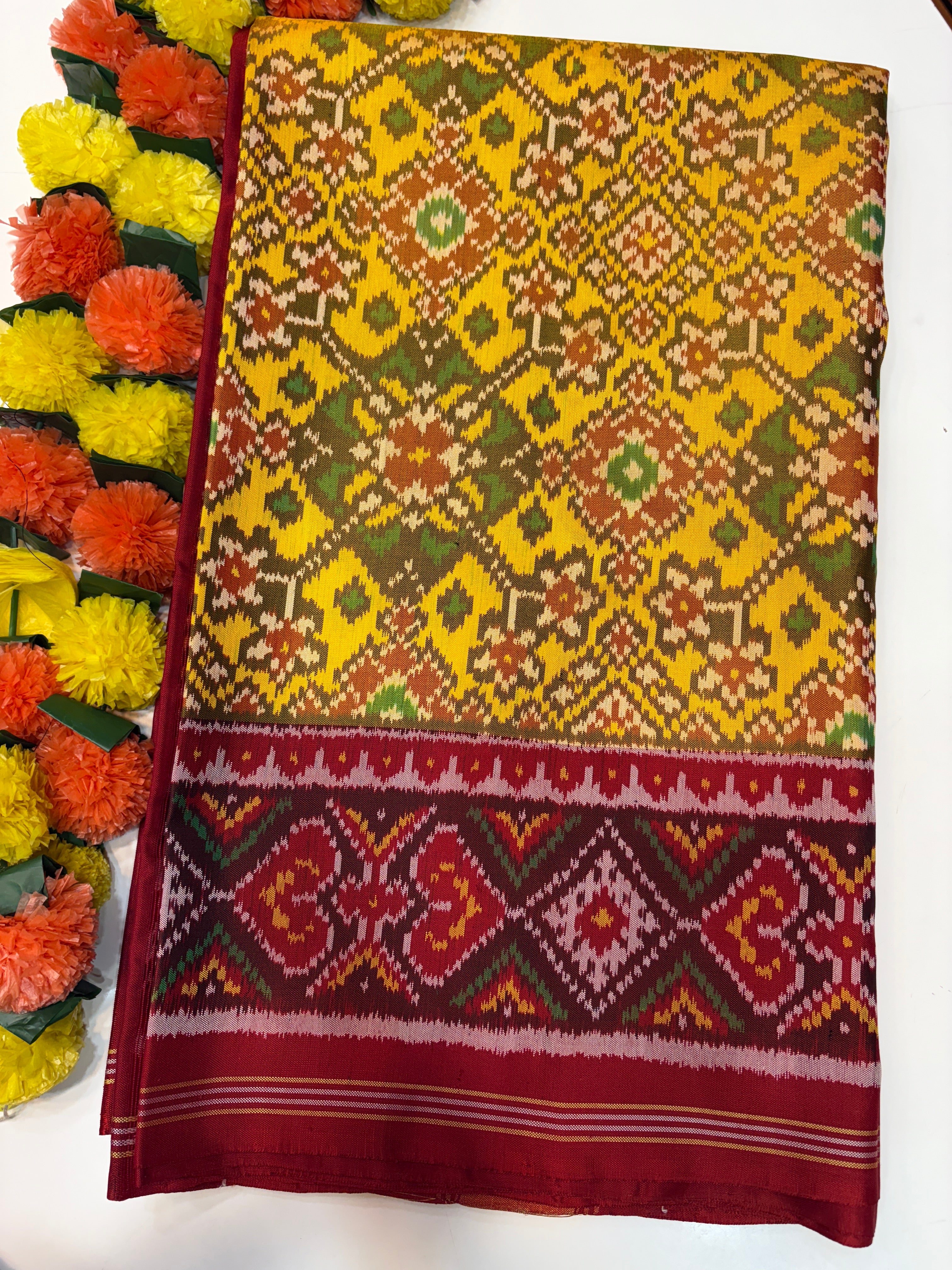 Single ikkat yullow traditional navratan design